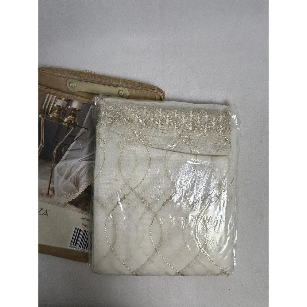 Magiza Home 52x84 Cream Embroidered Sheer Curtain Scalloped Lace Edge